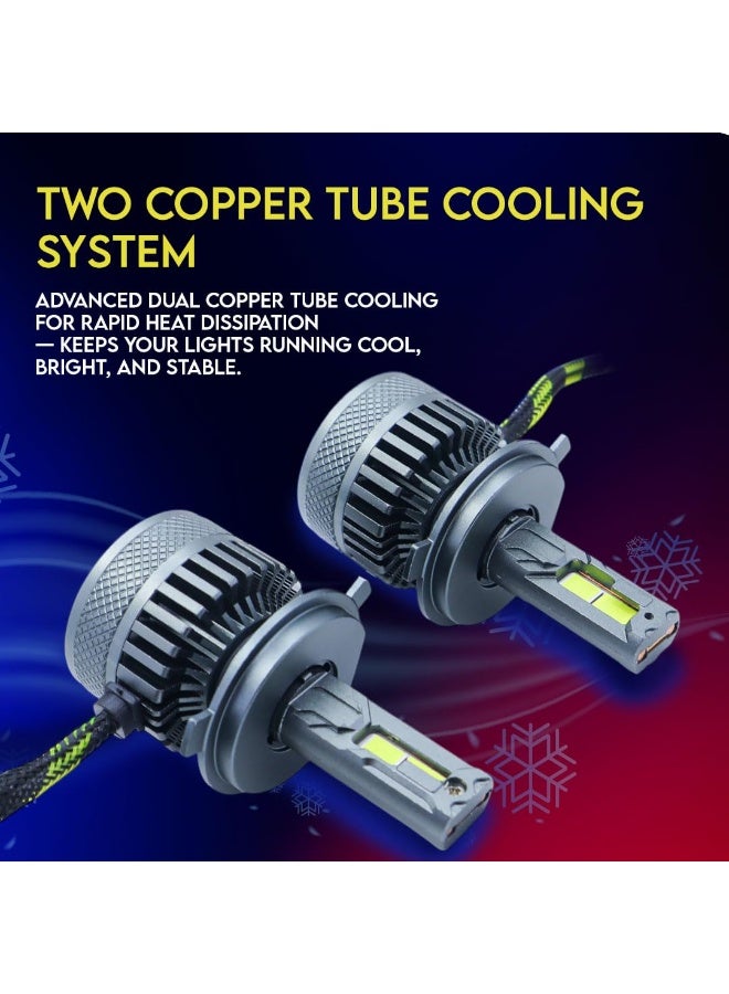 طقم لمبات ليد أمامية عالية القوة 360 درجة (قطعتين) – H4 | 300 واط | شعاع مزدوج (عالي ومنخفض) | 6000 كلفن مع درايفر | ضمان دولي لمدة 6 أشهر - Image 3